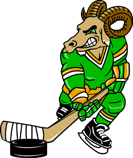 Ram hockey player team mascot full color vinyl sports decal. Customize on line. Ram Hockey